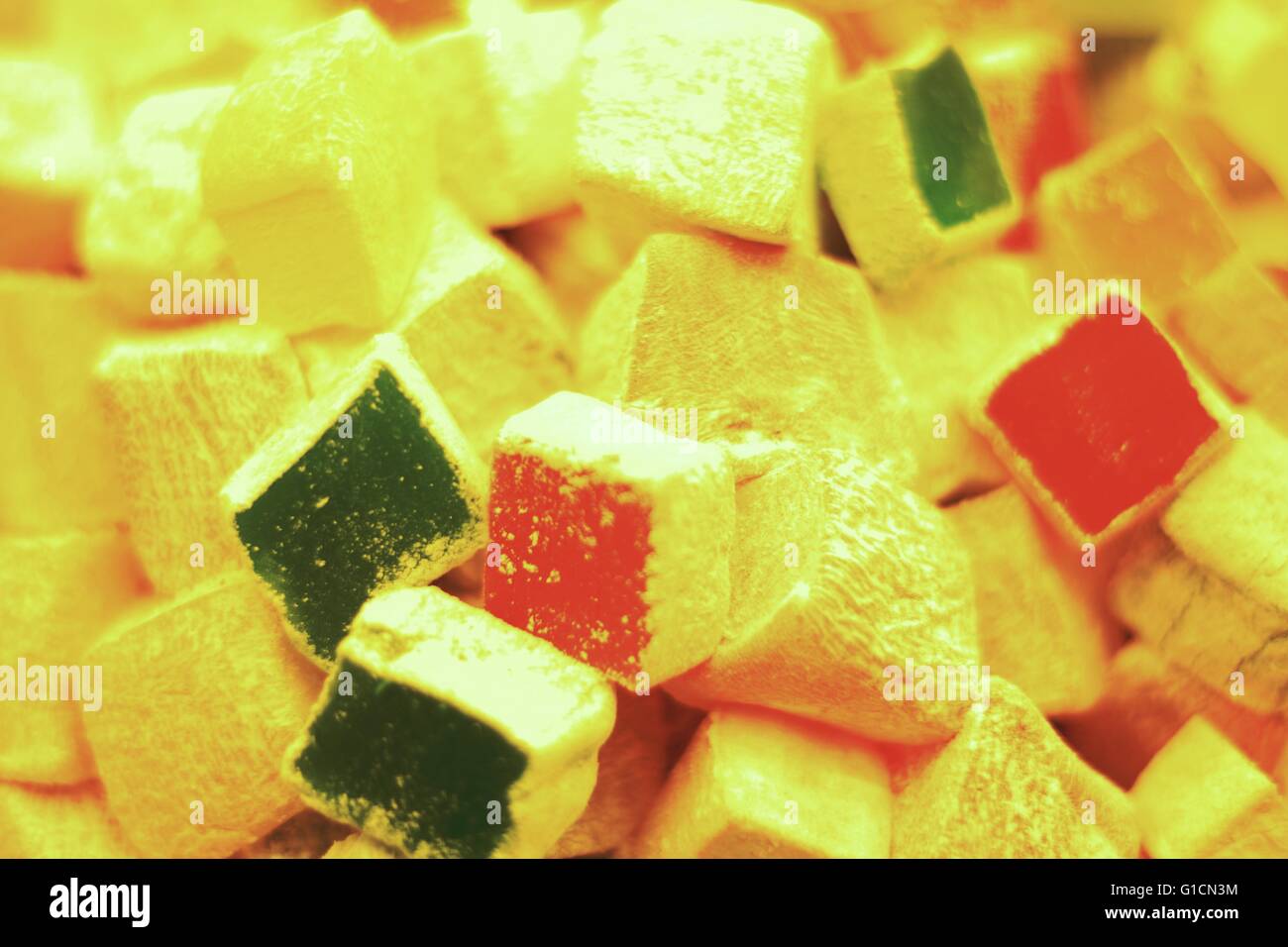 Rose Lokoum orientalische Süßigkeiten türkische Freuden λουκούμια Stockfoto