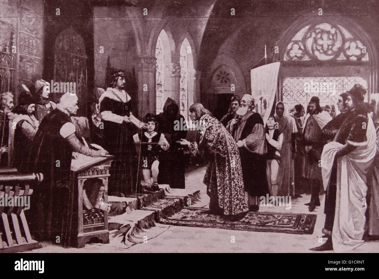 König Alfonso XI. von Kastilien, León und Galicien (1311-1350) stellt der Rat der Stadt Madrid im Jahre 1346. Stockfoto