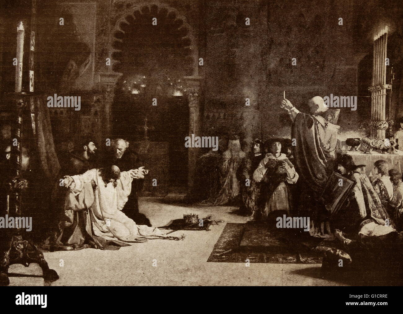 Gemälde des Todes von König Ferdinand III (1199-1252) König von Kastilien von 1217 und König von León ab 12.30 Uhr, sowie König von Galizien. Vom 13. Jahrhundert Stockfoto