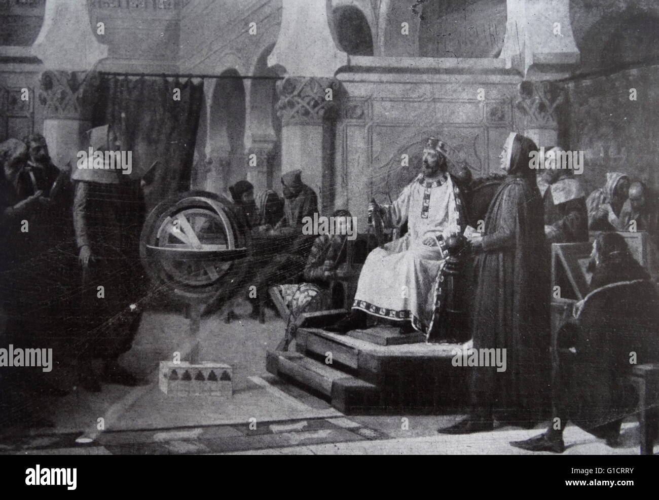 Gemälde des Königs Alfonso X (1221-1284) König von Kastilien, León und Galicien und seines Hofes. Vom 13. Jahrhundert Stockfoto