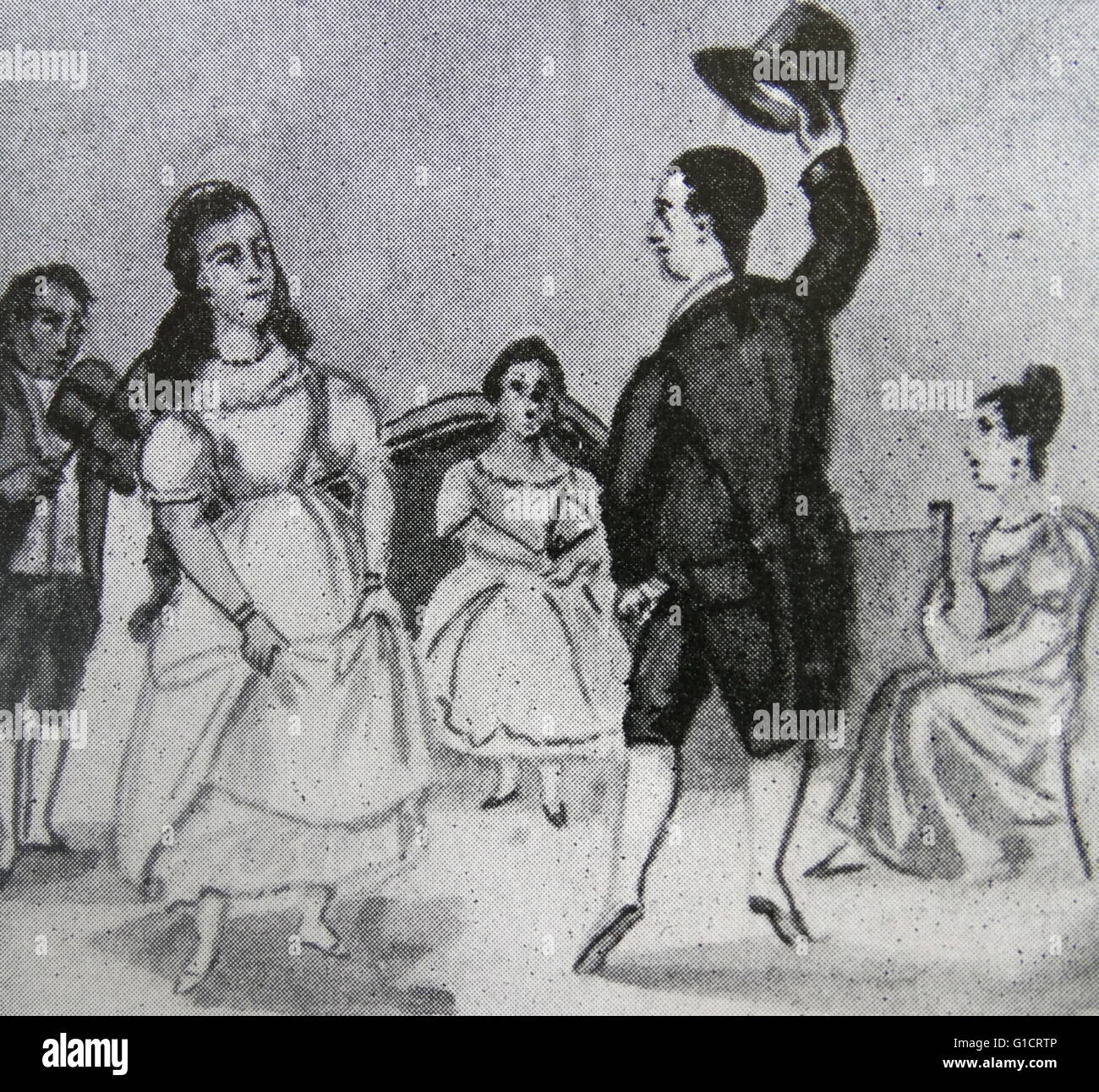 Aquarell mit dem Titel "The Kolonialgesellschaft: Menuett" von Pancho Fierro (1807-1879) Afro-peruanischen Maler. Vom 19. Jahrhundert Stockfoto