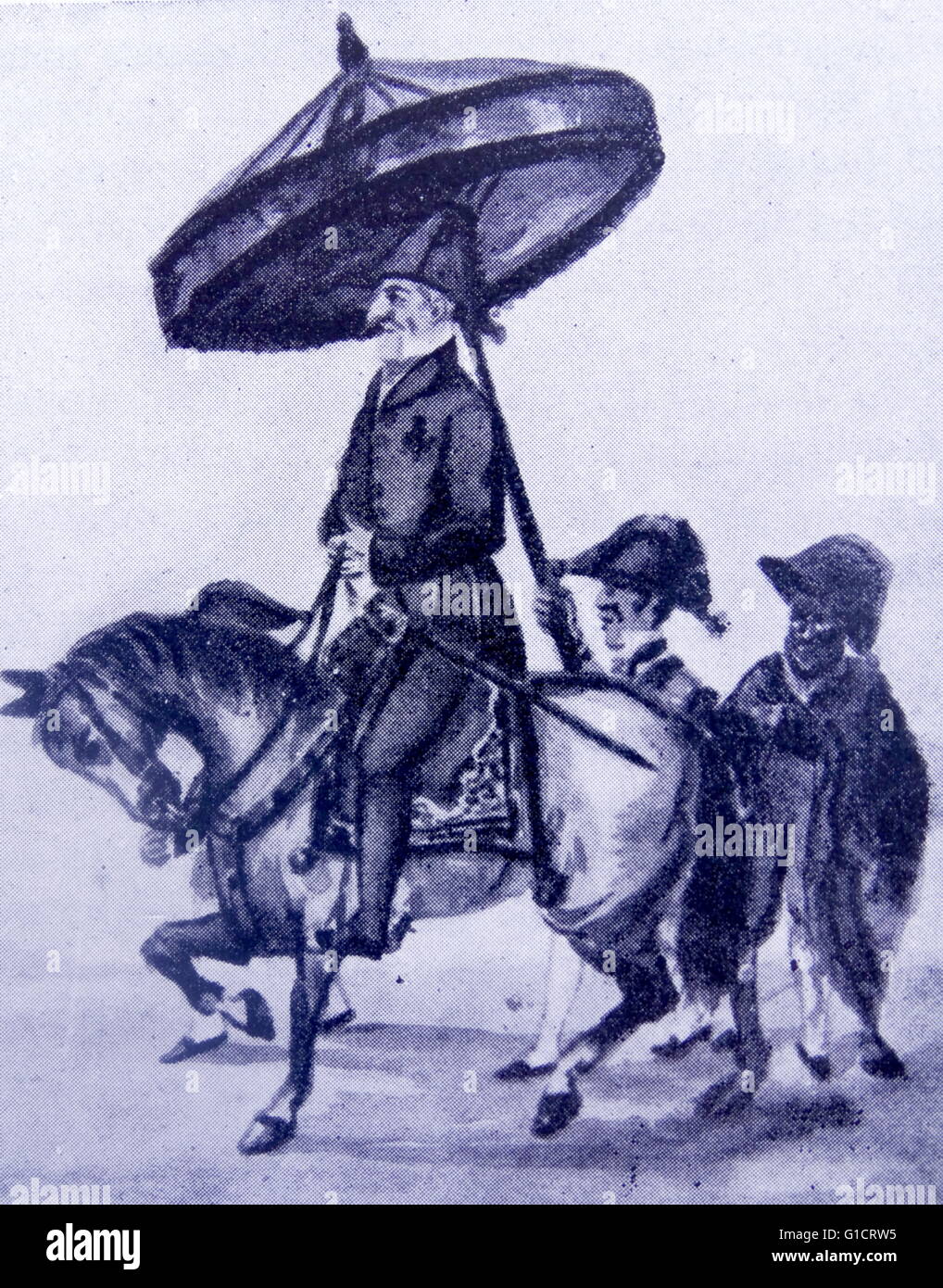 Aquarell mit dem Titel "der Kolonialgesellschaft: der Bürgermeister von der Erststimme" Pancho Fierro (1807-1879) Afro-peruanischen Maler. Vom 19. Jahrhundert Stockfoto