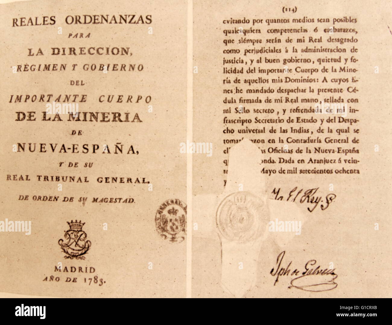 Die berühmten Verordnungen für Bergbau, die Arbeit der lizenzierten Gamboa. Vom Jahre 1783 Stockfoto