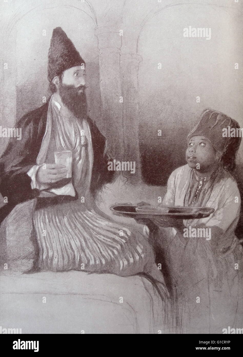 Abbildung Darstellung eines persischen Prinzen und seinem nubischen Sklaven Stockfoto