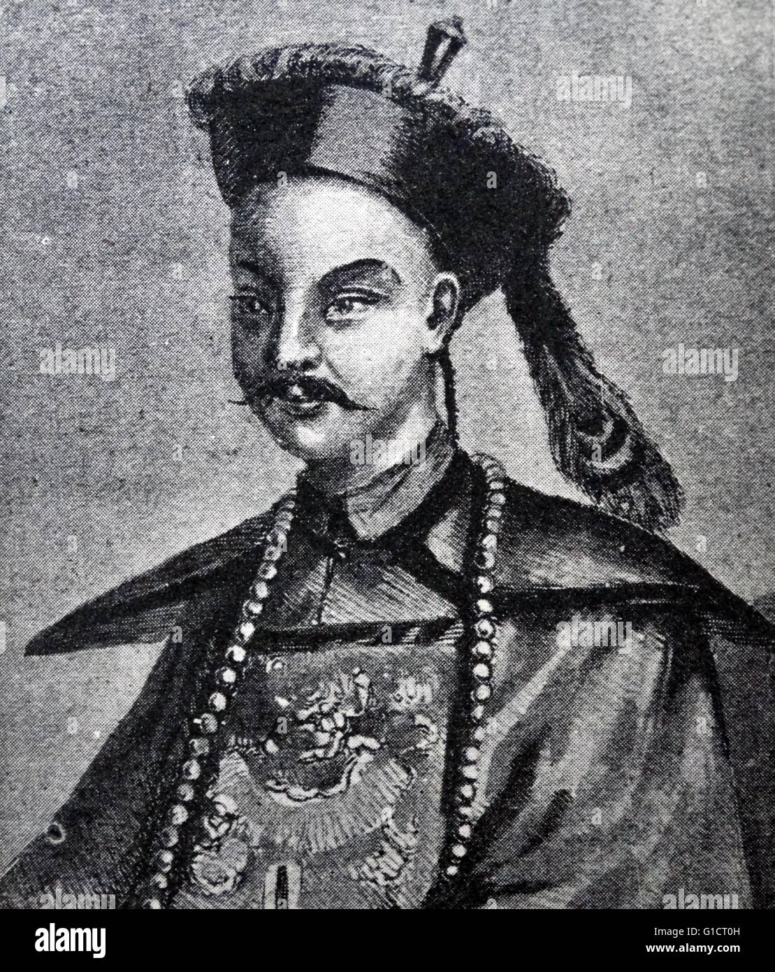 Porträt von Xian Feng Kaiser (1831 – 1861) der neunte Kaiser unter der Leitung von Manchu Qing-Dynastie und der siebte Qing-Kaiser, Herrschaft über China. Vom 19. Jahrhundert Stockfoto