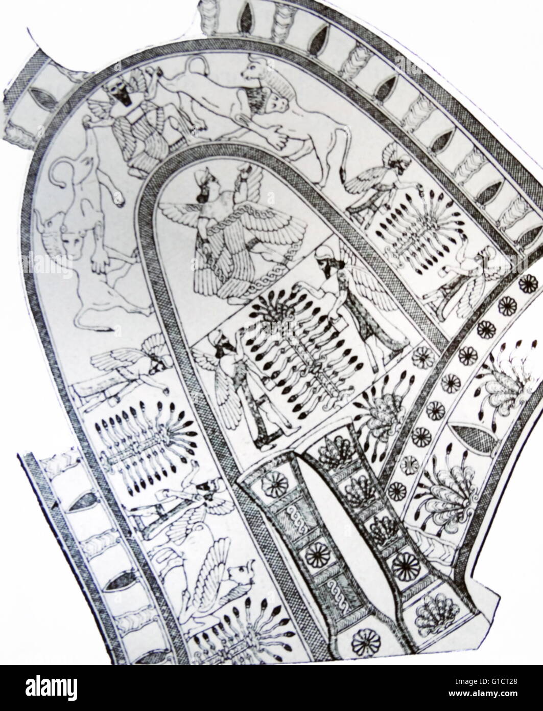 Abbildung Darstellung eines assyrischen Königs Stickereien Stockfoto