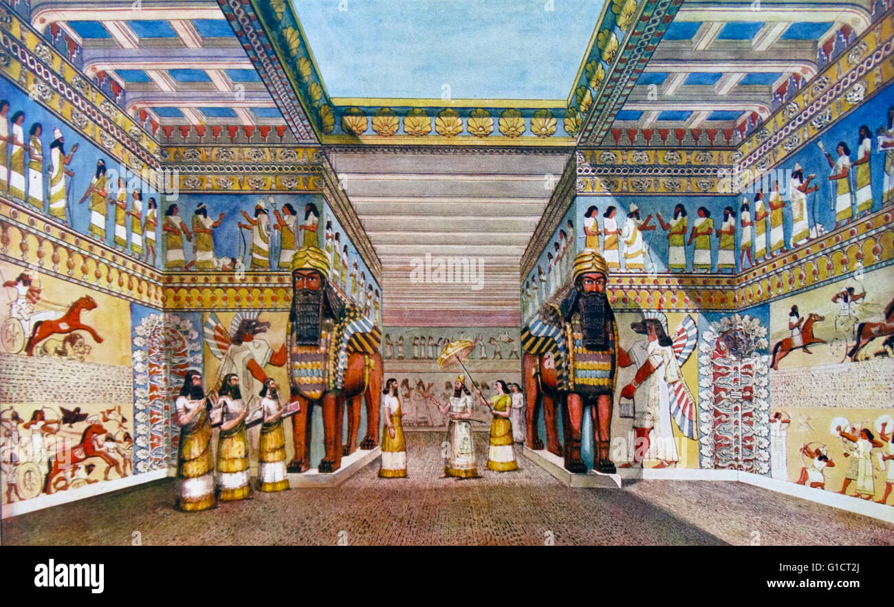 Gemälde, das Innere eines assyrischen Königs Palast Stockfoto