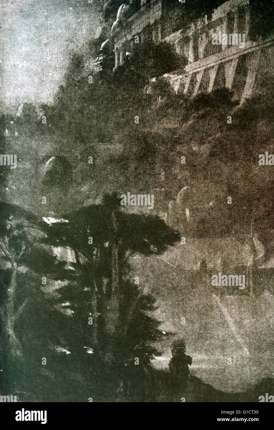 Gravur, die hängenden Gärten von Babylon, eines der sieben Weltwunder