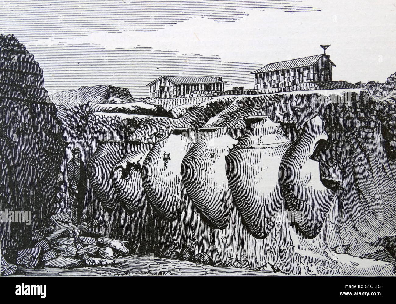 Darstellung eines Weinhändlers Keller im antiken Troja Gravur Stockfoto