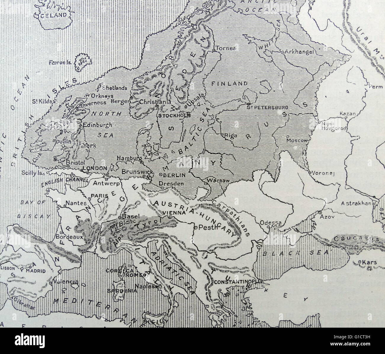 Karte von Europa während der Eiszeit. Stockfoto