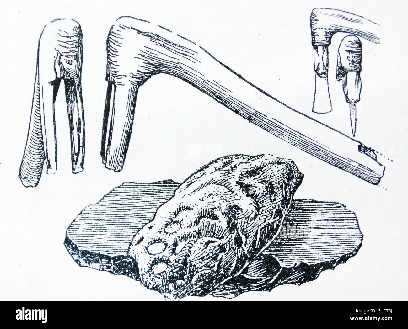 Abbildung zeigt Werkzeuge der Steinzeit Stockfoto