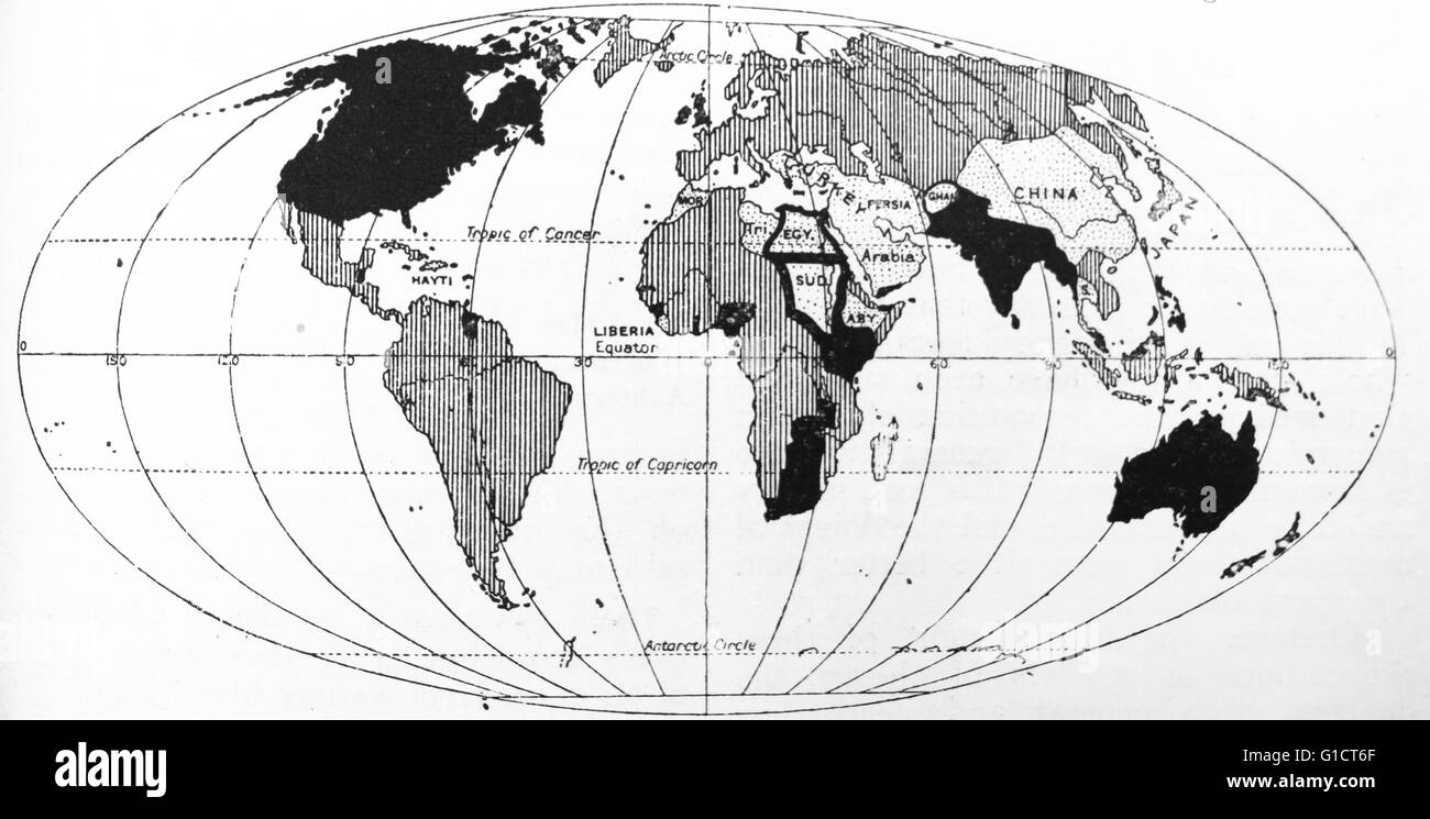 Karte die Europäisierung der Welt darstellt. Vom 19. Jahrhundert Stockfoto