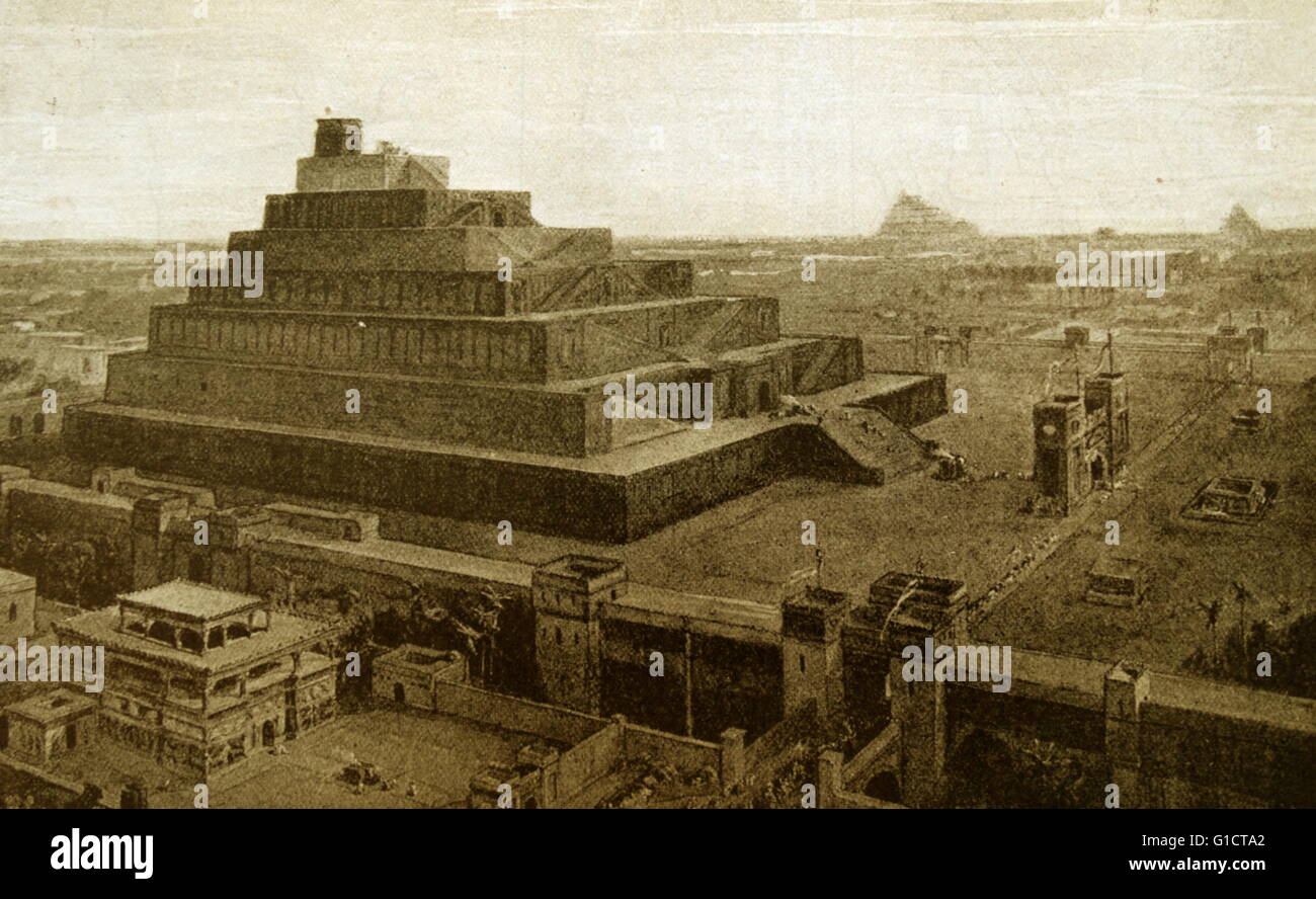 Gemälde der Stadt Babylon in altem Mesopotamia. Stockfoto