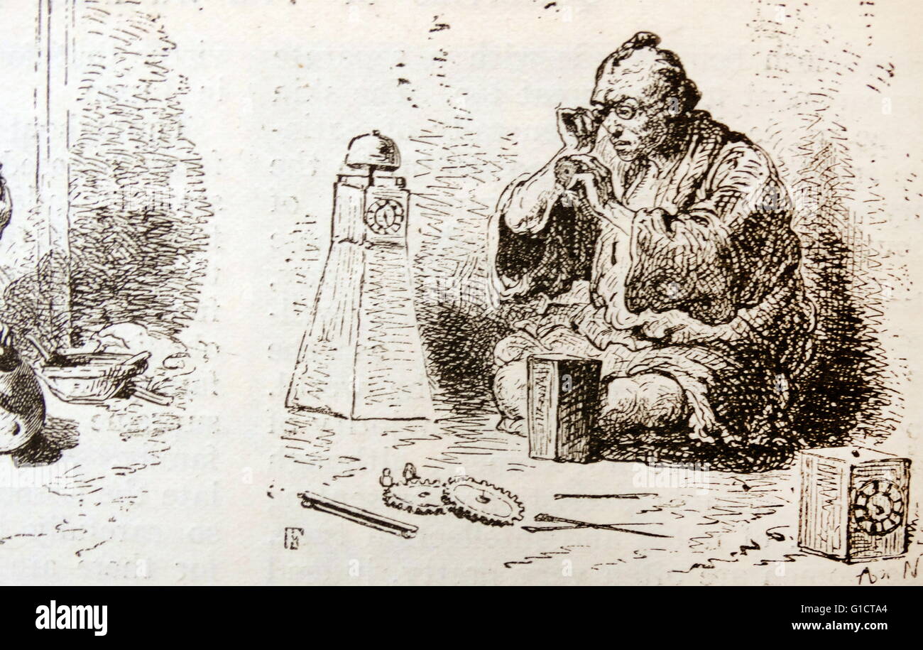 Abbildung zeigt ein Uhrmacher des alten Japan Stockfoto