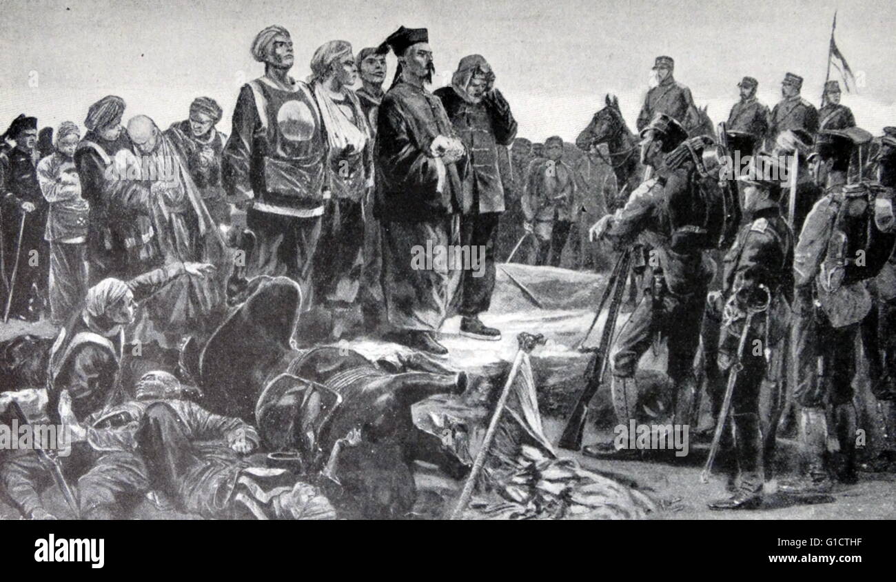 Die ersten Sino-japanischen Krieg (1. August 1894 – 17. April 1895). Nach mehr als sechsmonatiger ungebrochene Erfolge durch japanisches Land und Seestreitkräfte und den Verlust der chinesischen Hafen des chinesischen; die Qing-Regierung verklagt für den Frieden im Februar 1895. Stockfoto