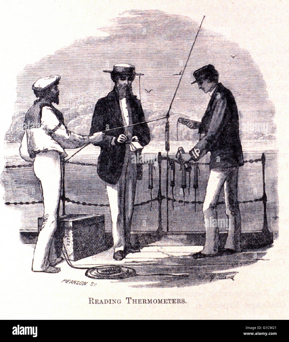 Naturalistische Lesung Tiefsee Thermometer. Von 'The Voyage of H. M. S. CHALLENGER A Zusammenfassung' 1880. Stockfoto