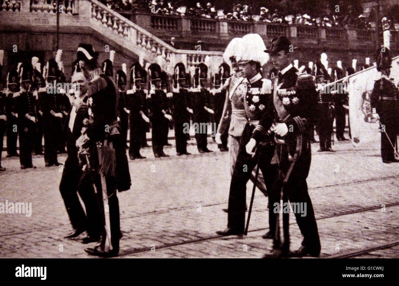Präsident Raymond Poincaré (1860-1934) und König Gustaf V von Schweden (1858-1950) Stockholm. Vom 20. Jahrhundert Stockfoto