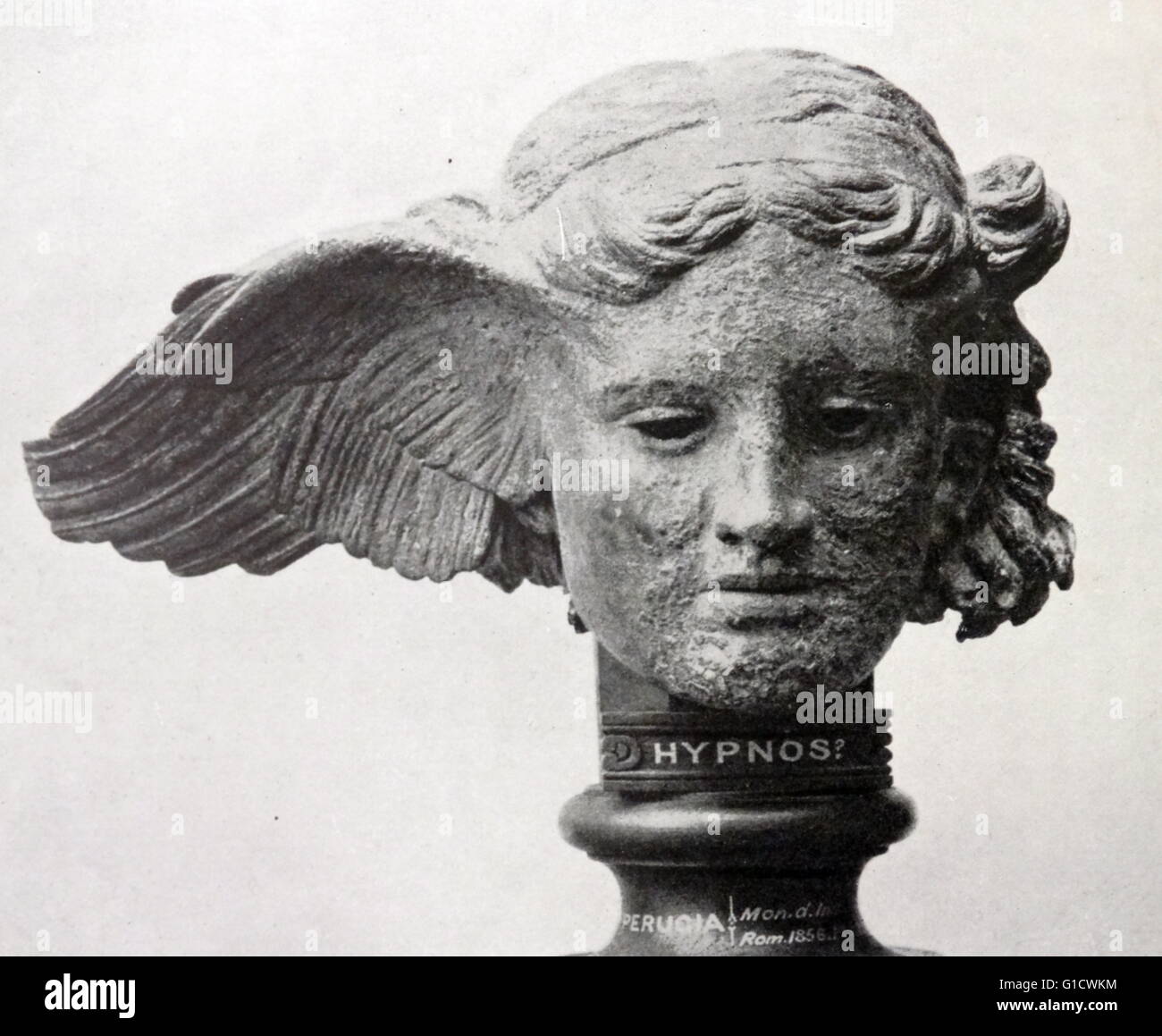 Bronzekopf von Hypnos, dem griechischen Gott des Schlafes. Vom 1. Jahrhundert n. Chr. Stockfoto