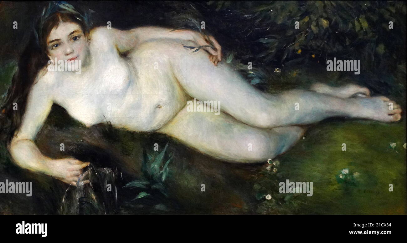 Gemälde mit dem Titel "A Nymphe an einem Bach" von Pierre-Aguste Renoir (1841-1919) eines französischen Künstlers. Vom 20. Jahrhundert Stockfoto