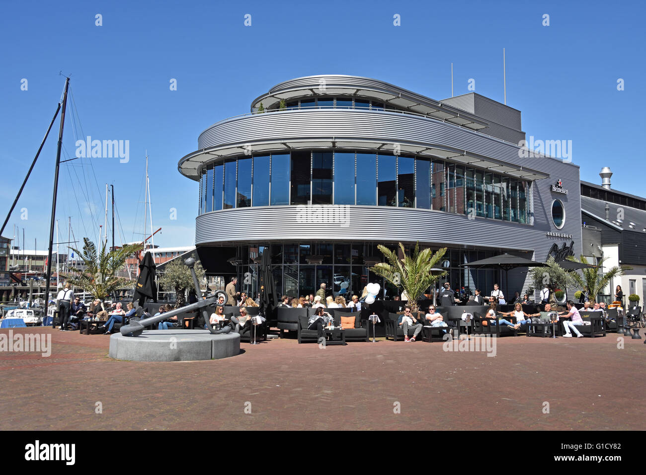 Bar Restaurant fangen Sie Hafen Scheveningen (Arzt Lelykade Vissershaven) den Haag Niederlande Niederländisch Stockfoto