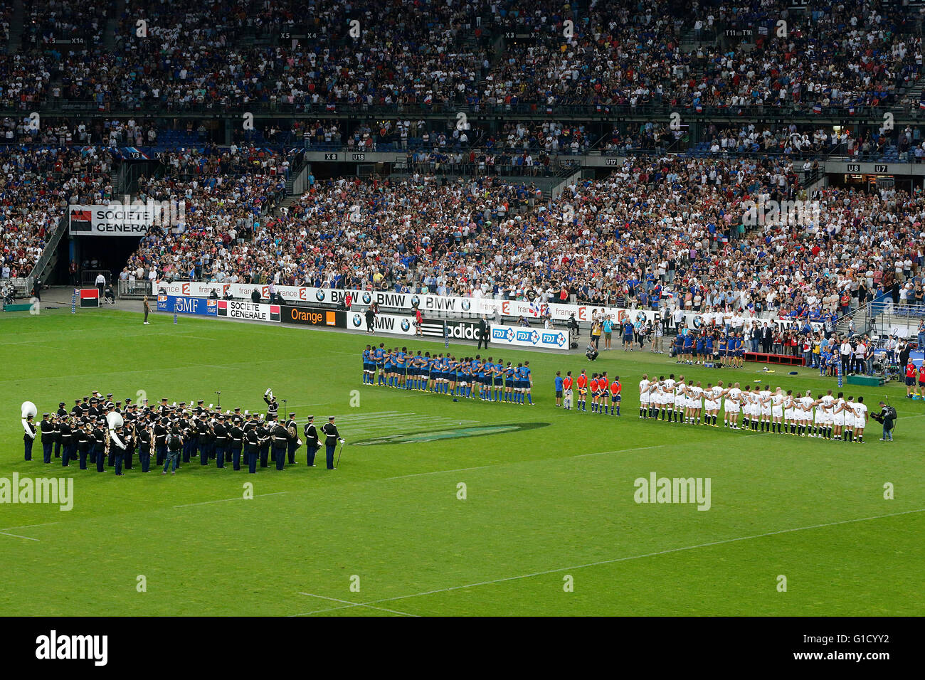 Rugby-Spiel im Stade de France. Hymnen. Saint-Denis. Frankreich. Stockfoto