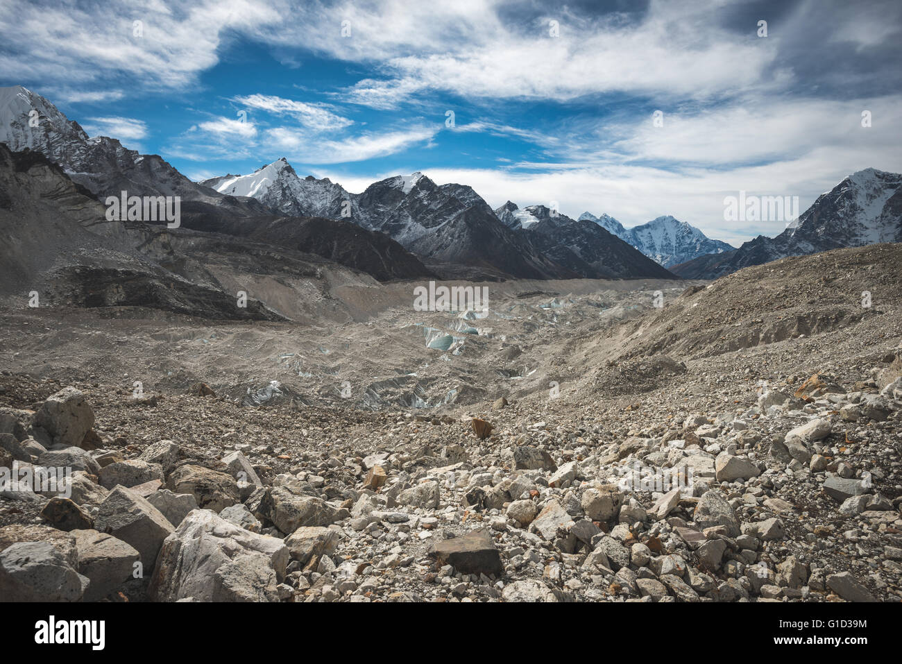 Das letzte Stück des Khumbu-Gletscher vor Wandern in Mt Everest Base Camp Stockfoto