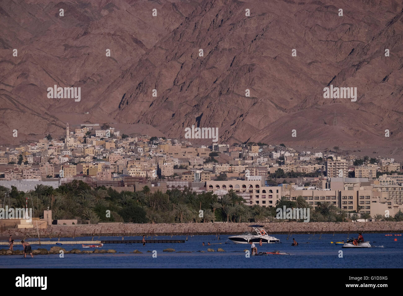 Malerische Aussicht von Aqaba die einzige Küstenstadt in Jordanien an der Nordspitze des Roten Meeres am Golf von Aqaba Stockfoto