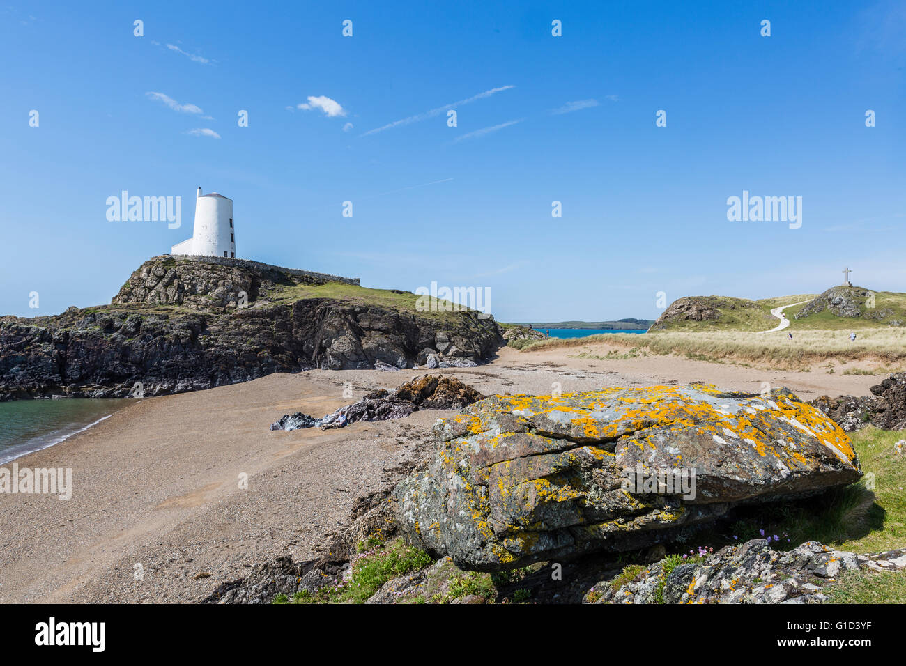 Der neue Leuchtturm auf Ynys Llanddwyn Ynys Mon Wales Stockfoto