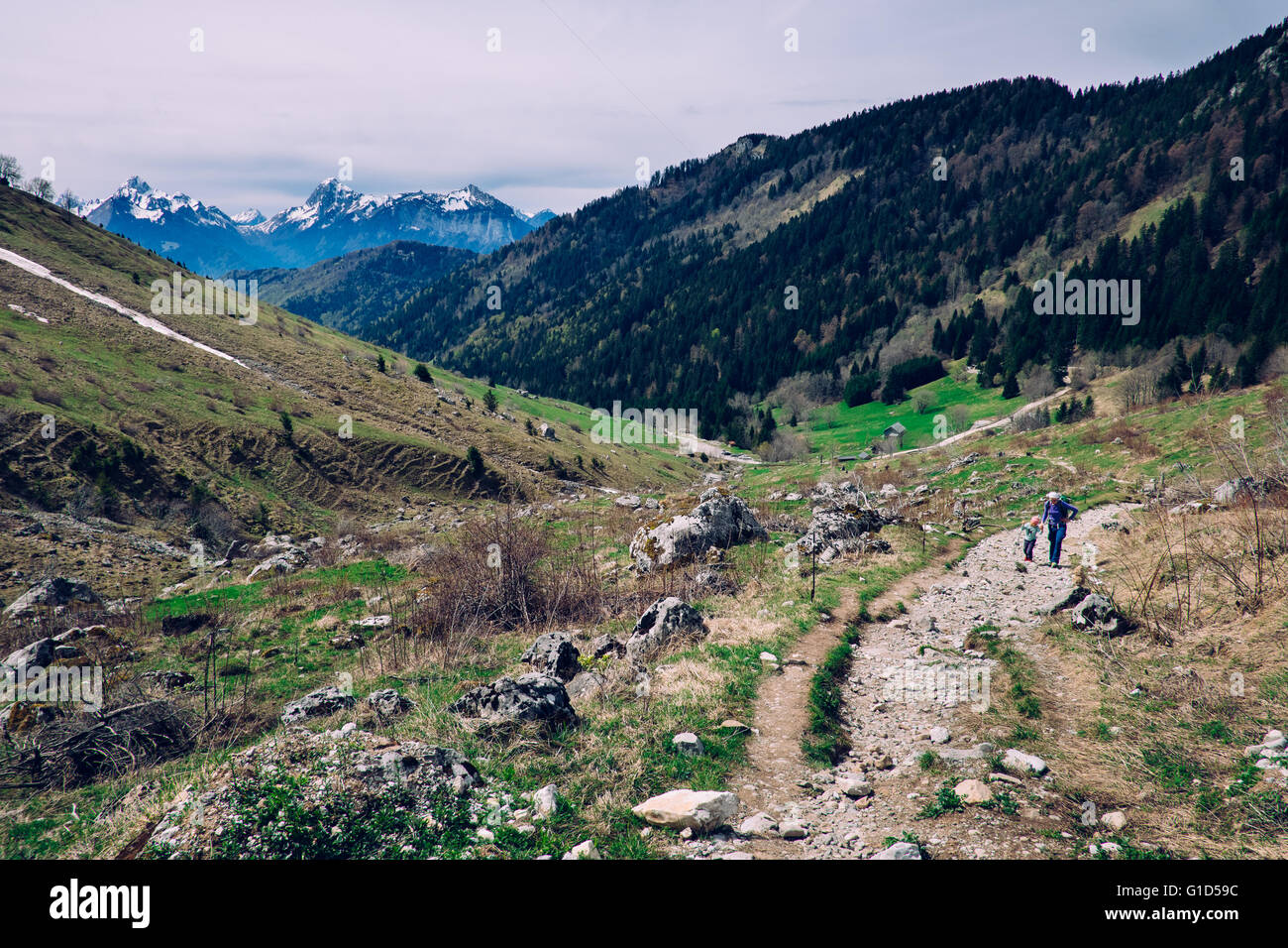 Wandern in den Alpen rund um See von Annecy, Haute-Savoie, Auvergne-Region Rhône-Alpes, Frankreich Stockfoto