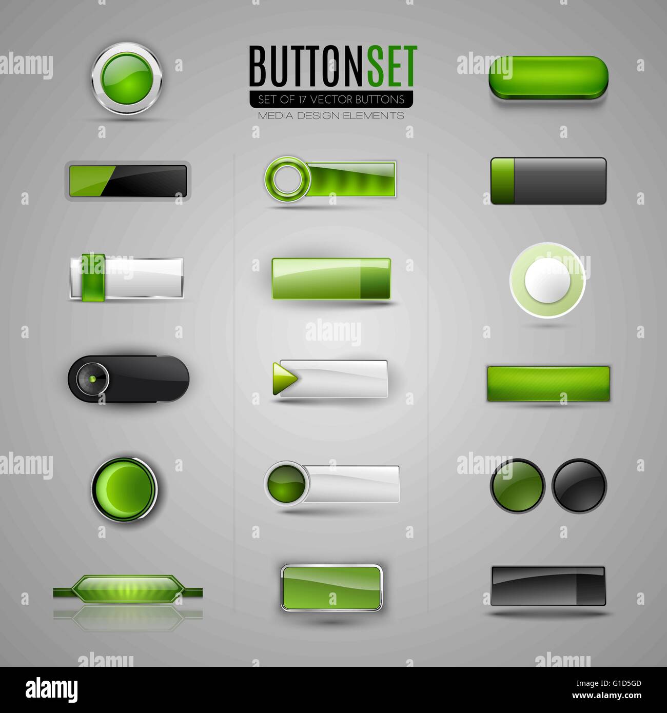 Satz von grünen Schaltflächen. Vektor-Tasten für Web, app, Infografik. Design-Elemente. Stock Vektor