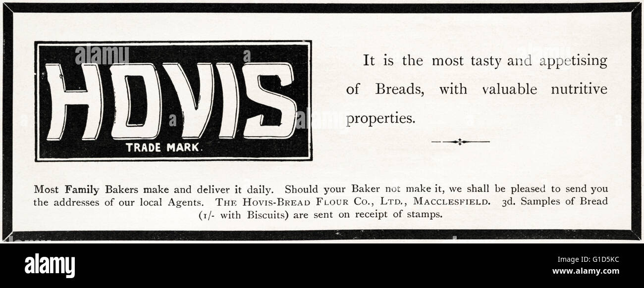 Original alte Oldtimer Magazin Anzeige aus der späten viktorianischen Ära datiert 1900. Werbung Werbung Hovis Brot Stockfoto