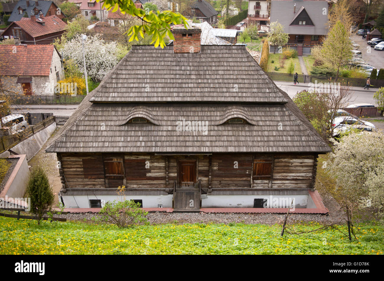 Holzhaus in Kazimierz Dolny, Polen, Europa, Privateigentum außen in Naturkulisse beruhigende, Außenansicht Gebäude. Stockfoto