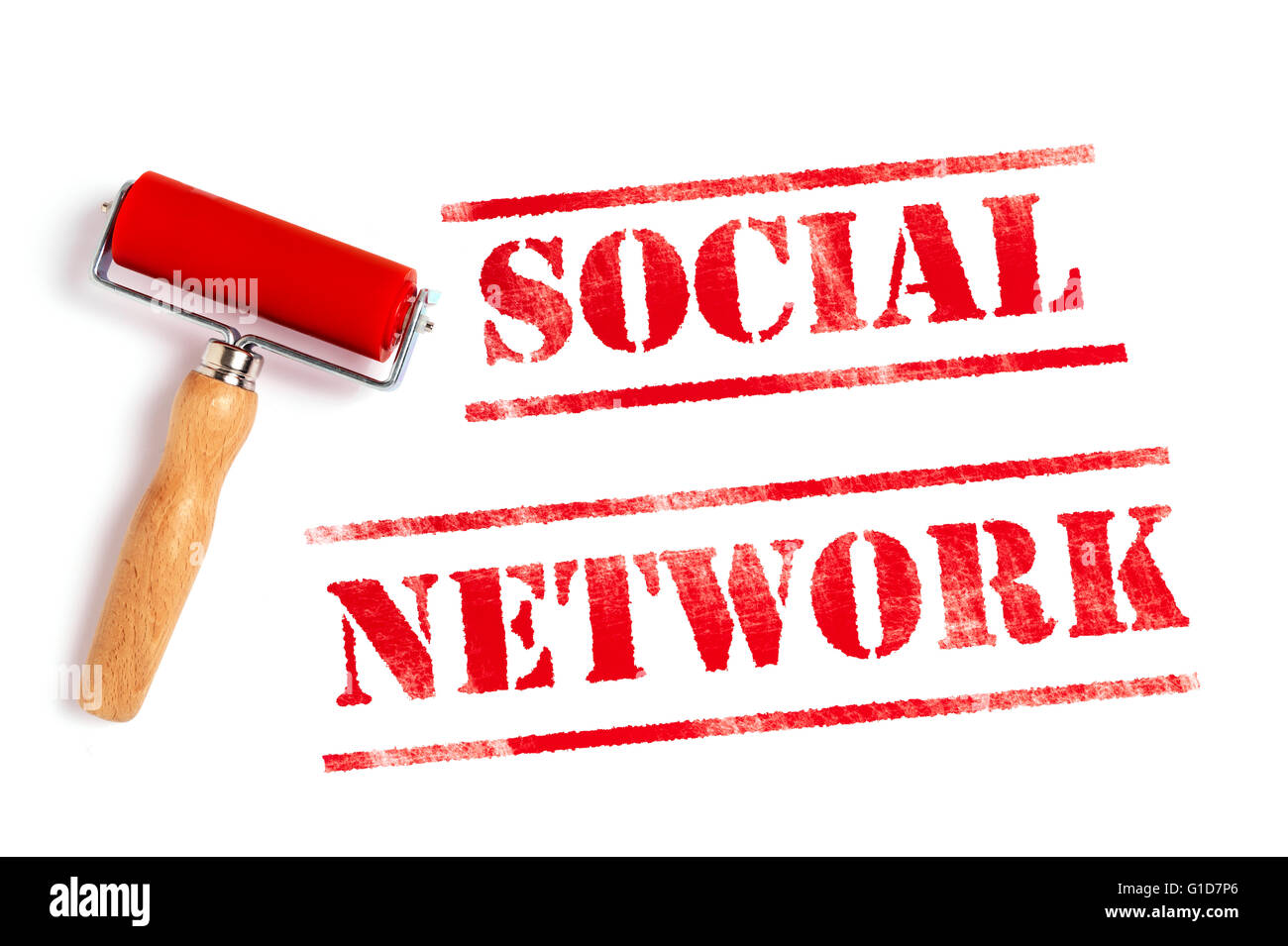 soziales Netzwerk roter Tinte mit Farberolle Stockfoto