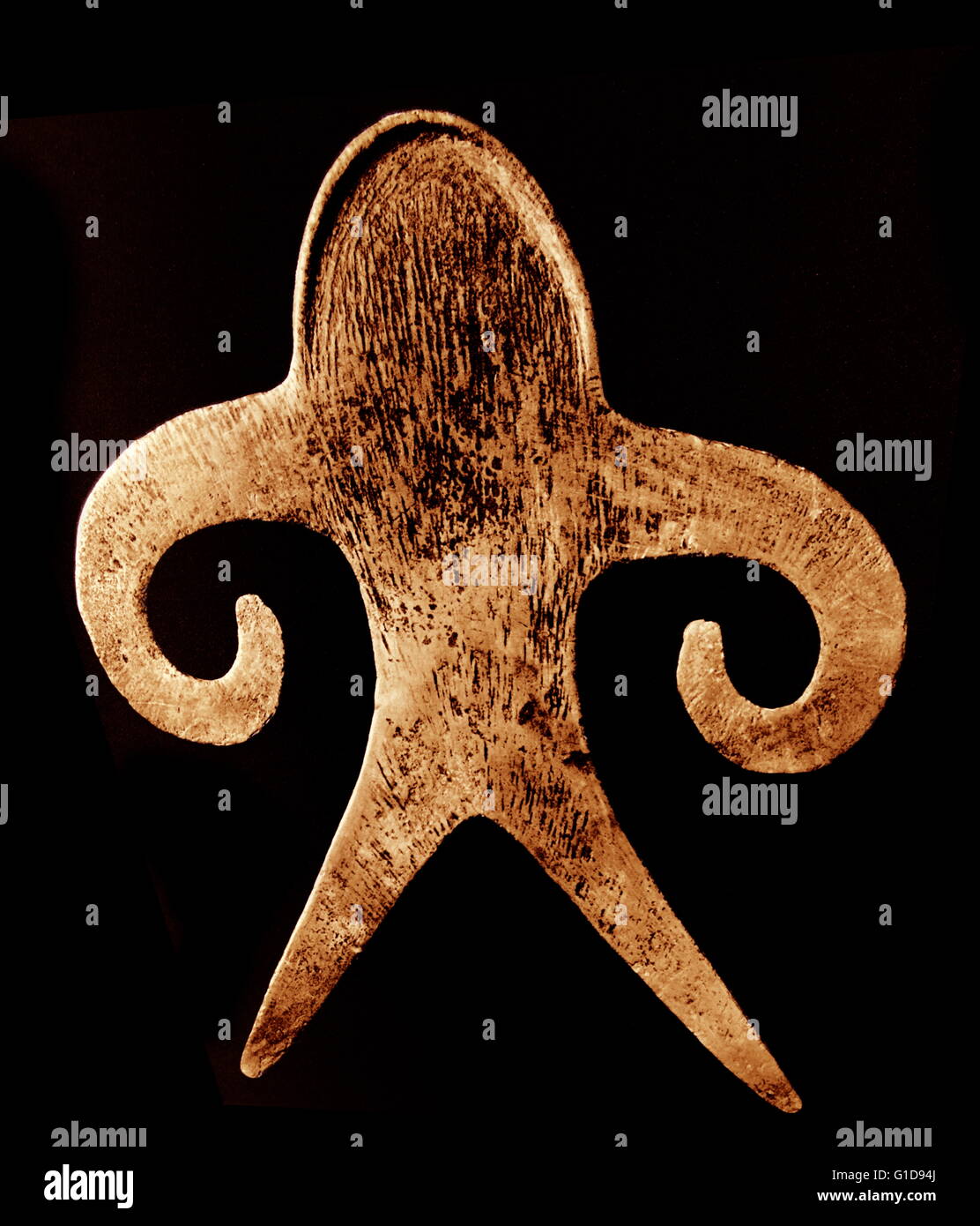 Anthropomorphe Figur;. Kupferblech in Bisauli, Indien gefunden. 2800-1500 V. CHR. Stockfoto