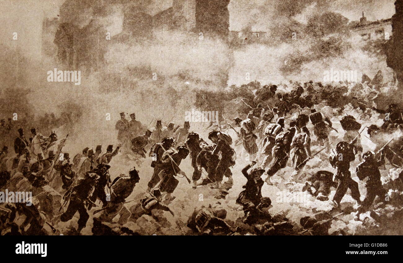 Darstellung einer Szenenverlaufs aus dem Risorgimento, He politische und soziale Bewegung, die Zustände der italienischen Halbinsel in der einzigen Staat des Königreichs Italien im 19. Jahrhundert konsolidiert Stockfoto