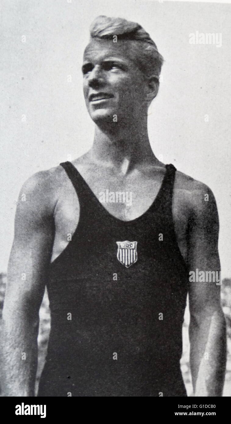 Porträtfotografie von Marshall Wayne (1912-1999), ein US-amerikanischer Wasserspringer, im Wettbewerb bei den Olympischen Spielen 1936 in Berlin. Vom 20. Jahrhundert Stockfoto