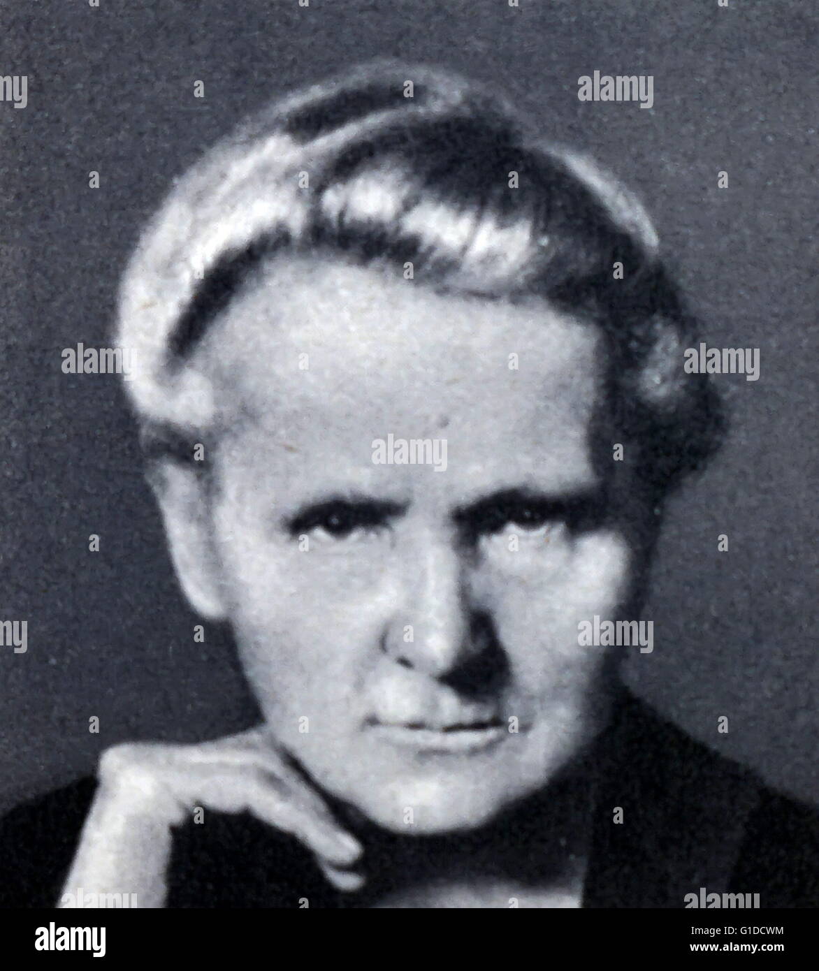 Fotodruck von Marie Curie (1867-1934), polnische und eingebürgert Französisch Physiker und Chemiker, wegweisende durchgeführt auf Radioaktivität Forschung. Vom 20. Jahrhundert Stockfoto