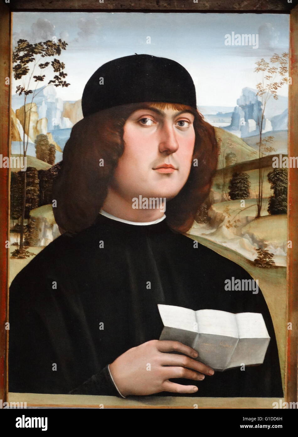 Porträt von Bartolomeo Bianchini von Bologna durch Francesco Raibolini (1450-1517) ein italienischer Maler, Goldschmied und Medaillengewinner. Datiert aus dem 16. Jahrhundert Stockfoto