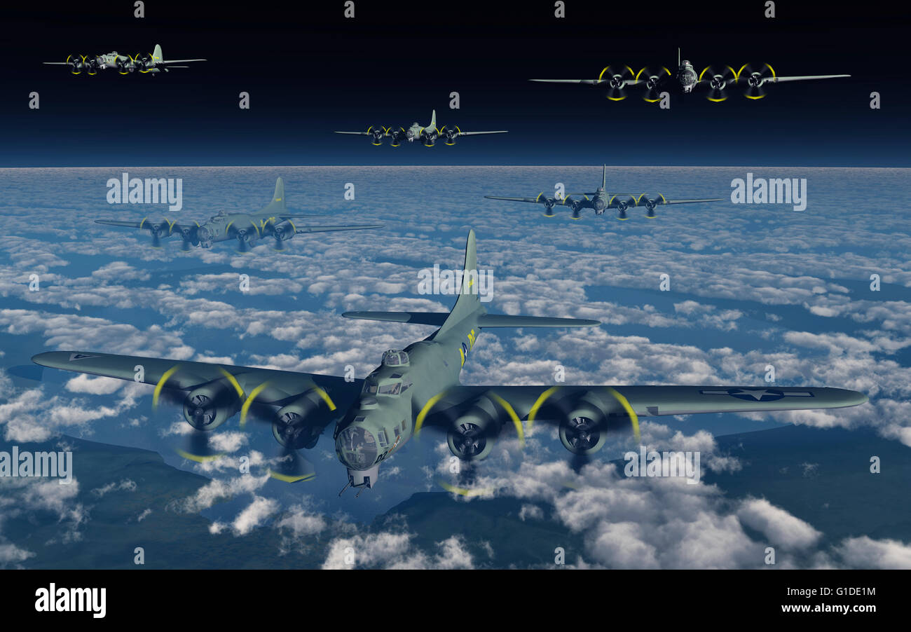 Amerikanische B-17 Bomber, fliegen In Formation über Deutschland. Stockfoto