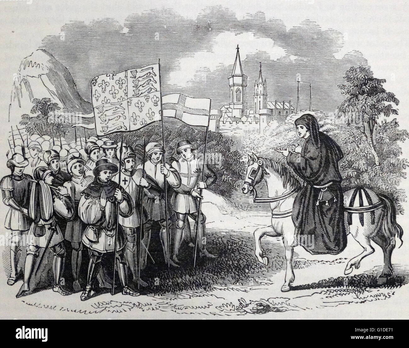 Gravur John Ball (1338-1381) einen englischen Lollarden Priester eine wichtige Rolle nahm in Peasants' Revolt von 1381 darstellt. Vom 14. Jahrhundert Stockfoto