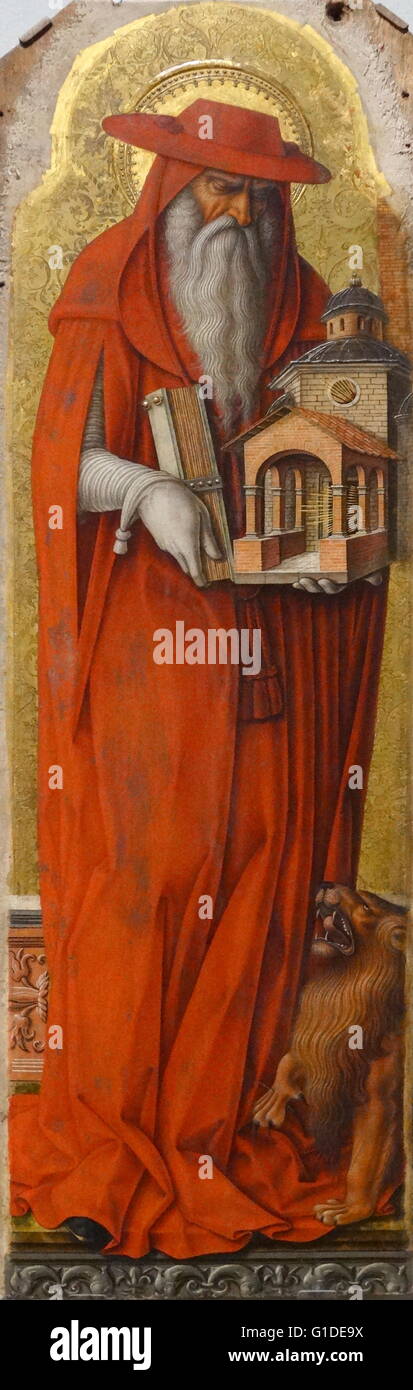 Porträt des Heiligen Hieronymus von Carol Crivelli (1430-1495) eines italienischen Renaissance-Maler der konservativen spätgotische dekorative Sensibilität. Vom 15. Jahrhundert Stockfoto