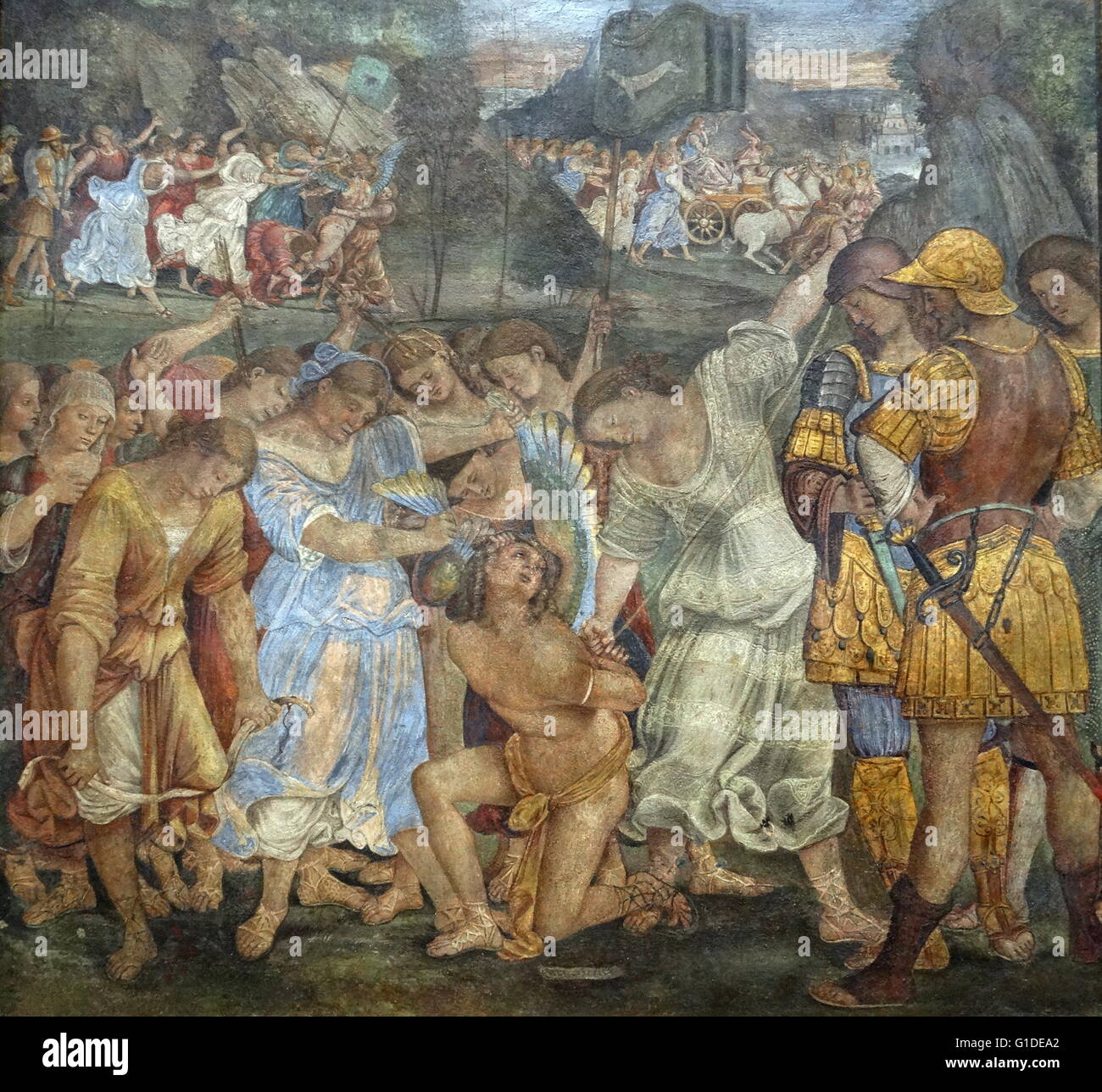 Bild mit dem Titel "The Triumph der Keuschheit: Liebe entwaffnet und gebunden" von Luca Signorelli (1445-1523) eines italienischen Renaissance-Maler. Datiert aus dem 16. Jahrhundert Stockfoto