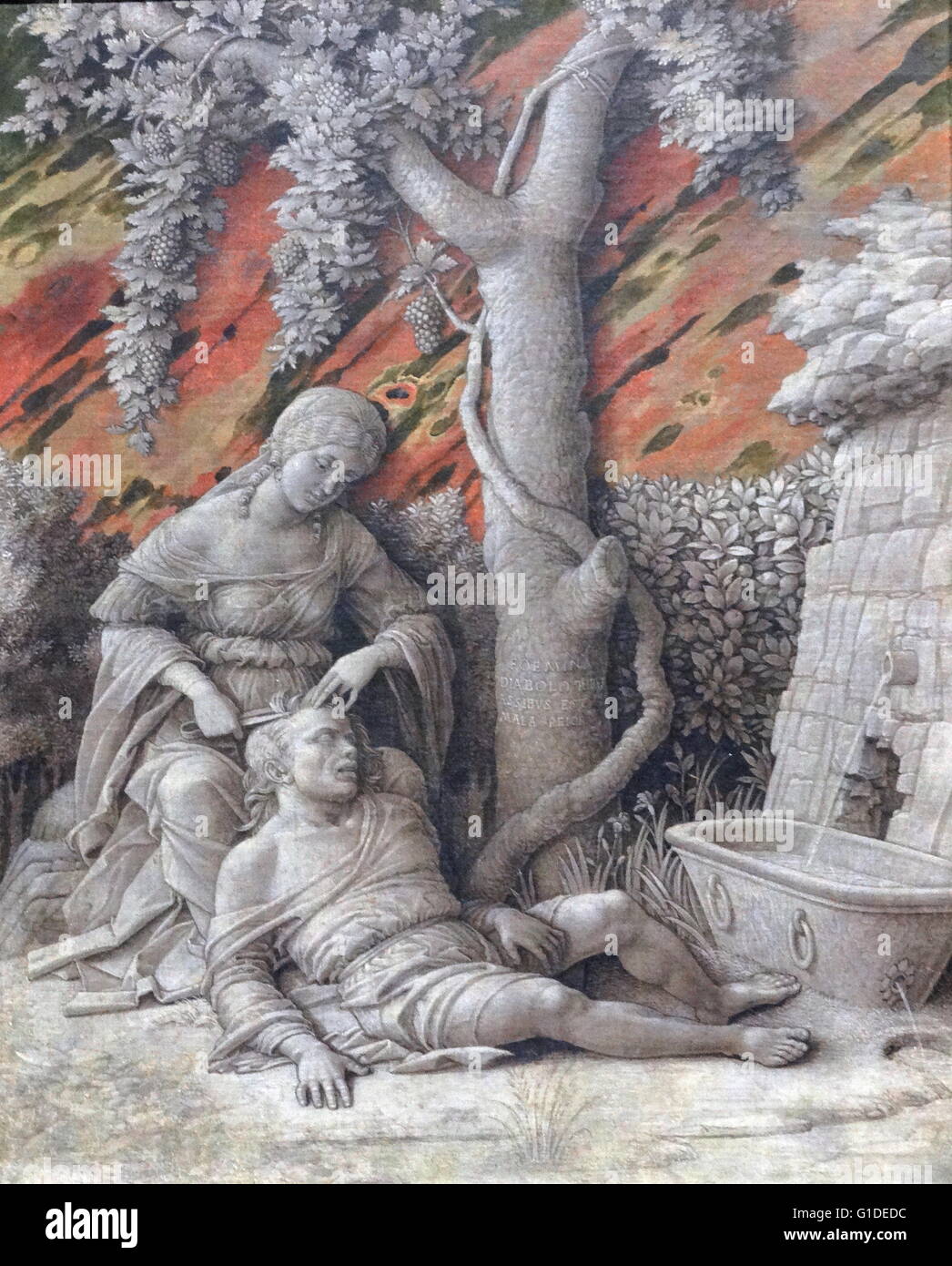 Gemälde mit dem Titel "Samson und Delilah" von Andrea Mantegna (1431-1506) ein italienischer Maler und Student der römischen Archäologie. Vom 15. Jahrhundert Stockfoto