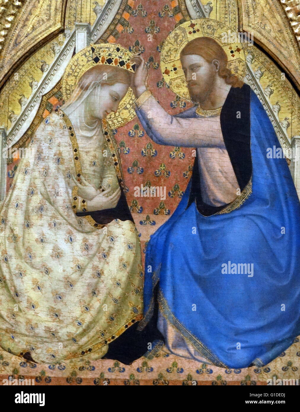 Gemälde mit dem Titel "Die Krönung der Jungfrau" von Bernardo Daddi (1290-1348) einen frühen italienischen Renaissance-Maler. Vom 14. Jahrhundert Stockfoto