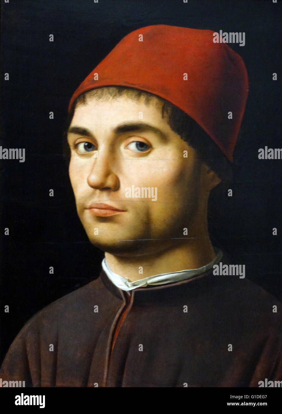 Porträt eines Mannes von Antonello da Messina (1430-1479), ein italienischer Maler, tätig in der italienischen Renaissance. Vom 15. Jahrhundert Stockfoto
