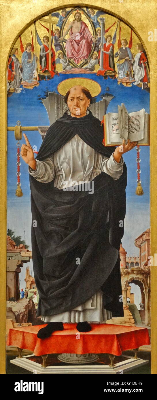 Gemälde mit dem Titel "Saint Vincent Ferrer" von Francesco del Cossa "(1430-1477) ein italienischer Künstler der Frührenaissance-Maler der Schule von Ferrara. Vom 15. Jahrhundert Stockfoto