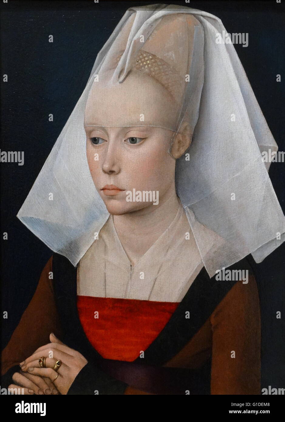 Bild mit dem Titel "Portrait of a Lady" (möglicherweise Saint Ivo) durch die Werkstatt von Rogier van der Weyden (1400-1464) ein altniederländischen Maler. Vom 15. Jahrhundert Stockfoto