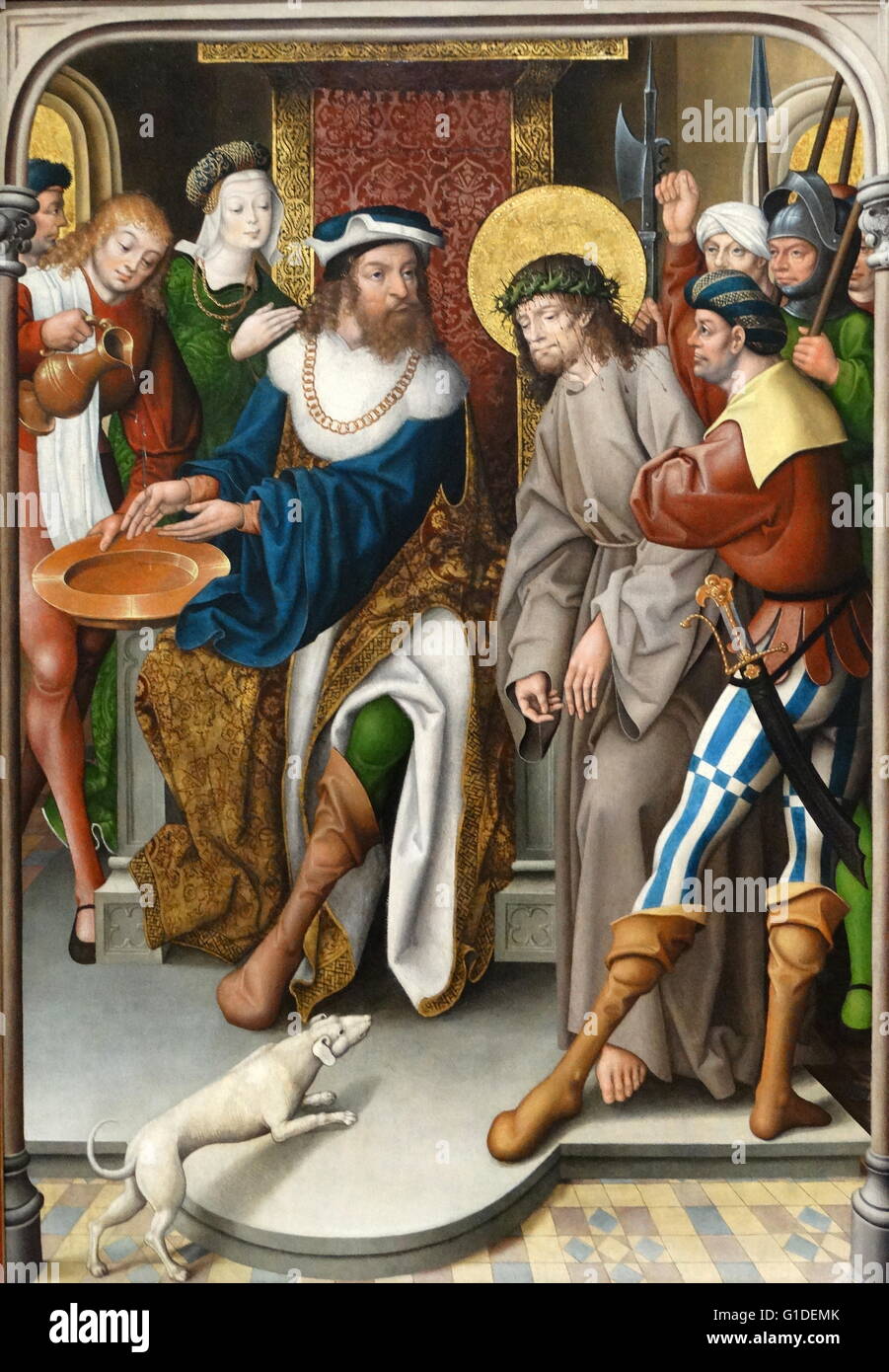 Gemälde mit dem Titel "Christus vor Pilatus" von Jan Baegert (1465-1527) eines deutschen Malers während des Übergangs vom Mittelalter zur Neuzeit. Datiert aus dem 16. Jahrhundert Stockfoto