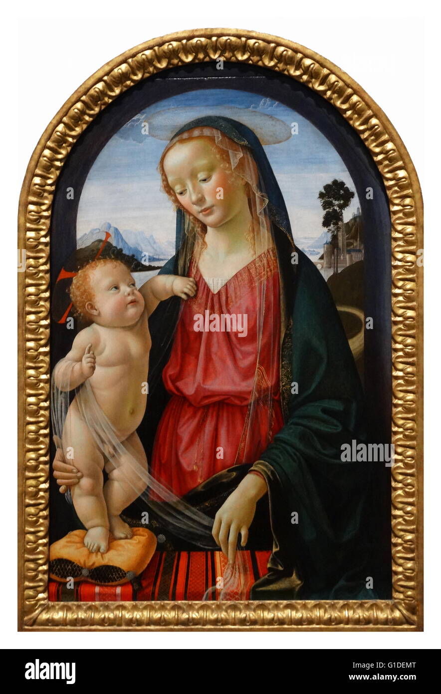 Gemälde mit dem Titel "Die Jungfrau und Kind" von Domenico Ghirlandaio (1449-1494) einer italienischen Renaissance-Malers. Vom 15. Jahrhundert Stockfoto