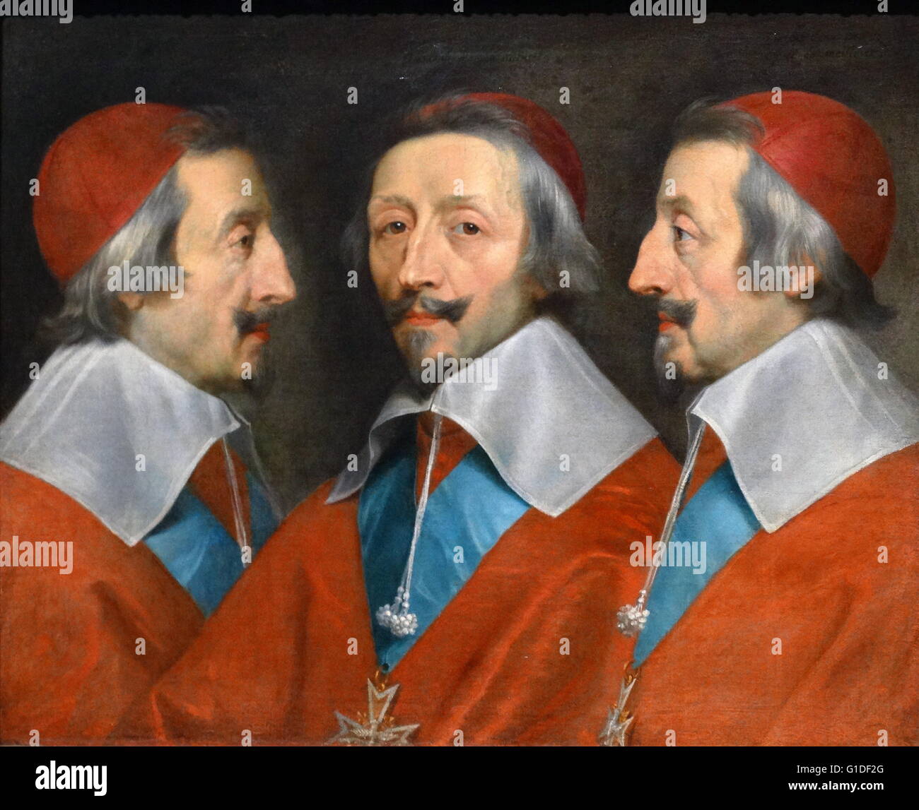 Gemälde mit dem Titel "Triple Porträt von Cardinal de Richelieu' von Philippe de Champaigne (1602-1674), französischen Barock Ära Maler und Exponent des französischen Schule. Vom 17. Jahrhundert Stockfoto